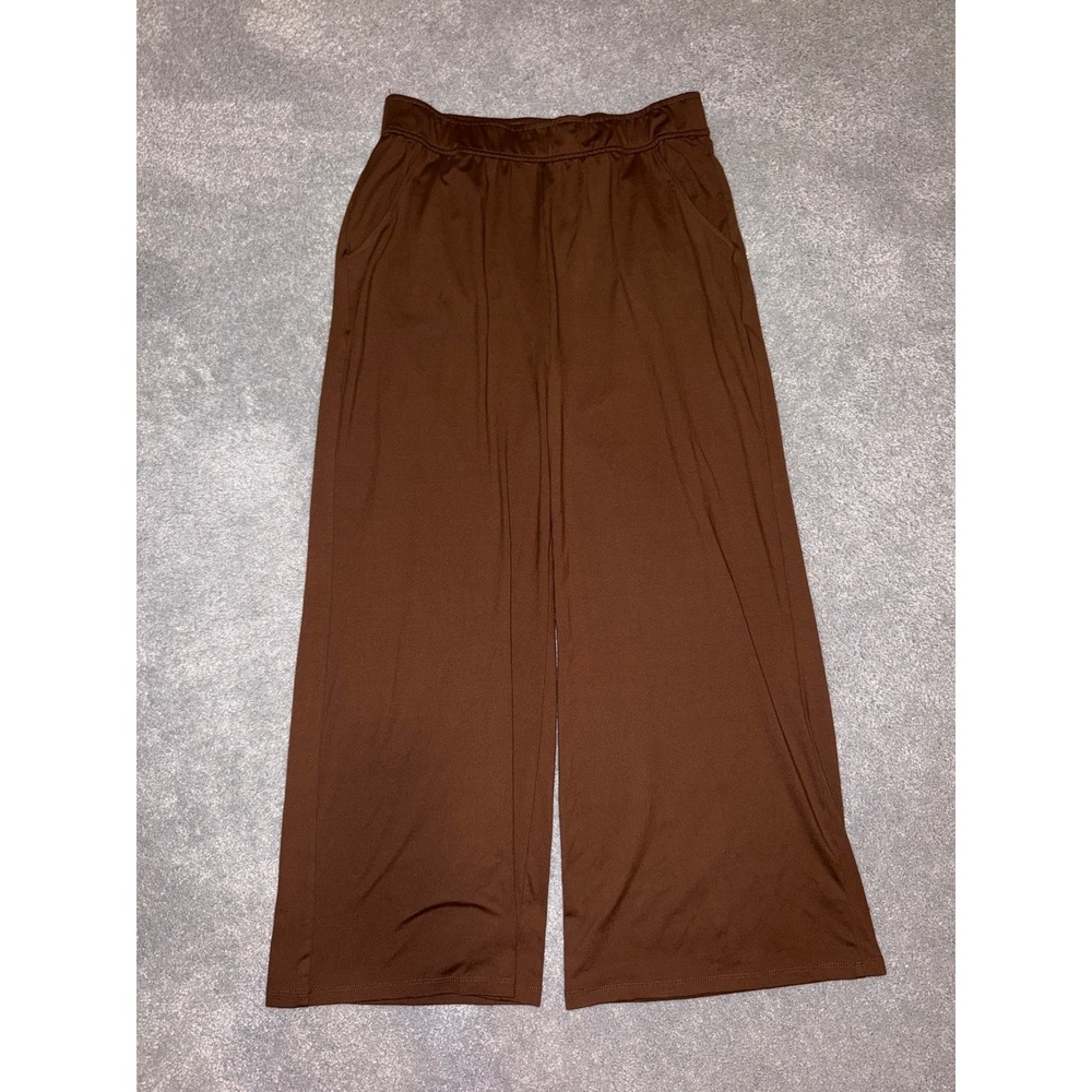 Yelete Womens Brown Wide Leg Lounge Pants High Rise Elastic Waist Size Large